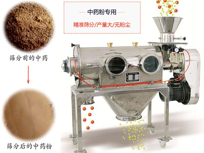 WQS50-130臥式氣流篩：中藥粉專用篩：精度篩分/產(chǎn)量大/無粉塵符合標(biāo)準(zhǔn)。